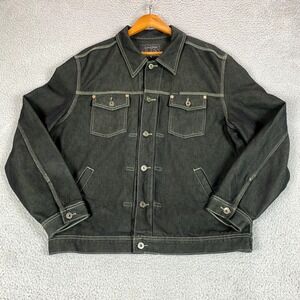 Vtg Guess Jacket Mens Large Black Green Denim Jean Type 2 Streetwear Coat